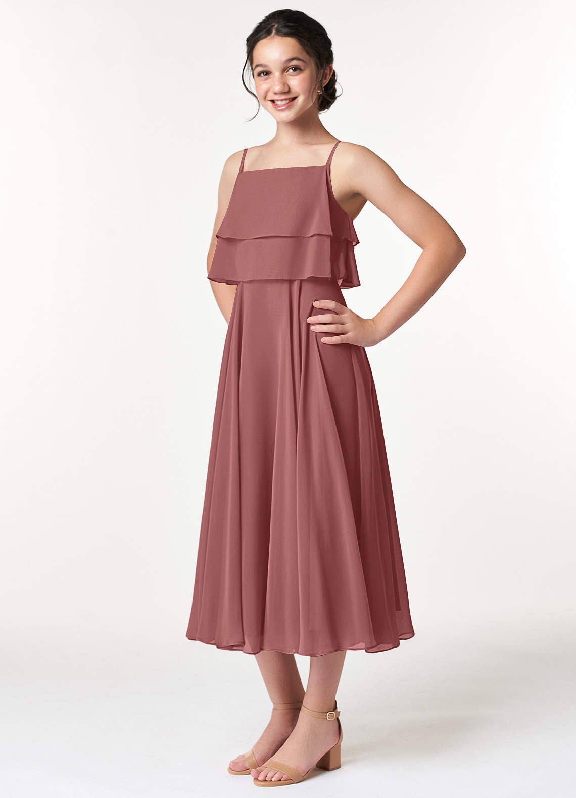 Azazie Ensley Junior Abito A-Line in Chiffon Plissettato Ametista image3
