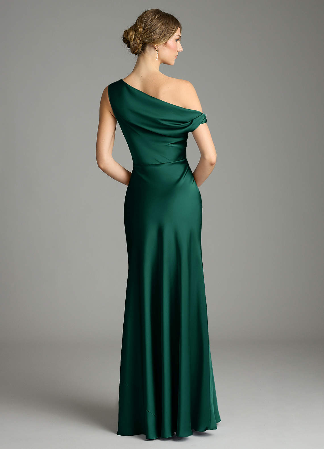 Azazie Emerson Bridesmaid Dresses Emerald Mermaid Off the Shoulder Stretch Satin Dress image1