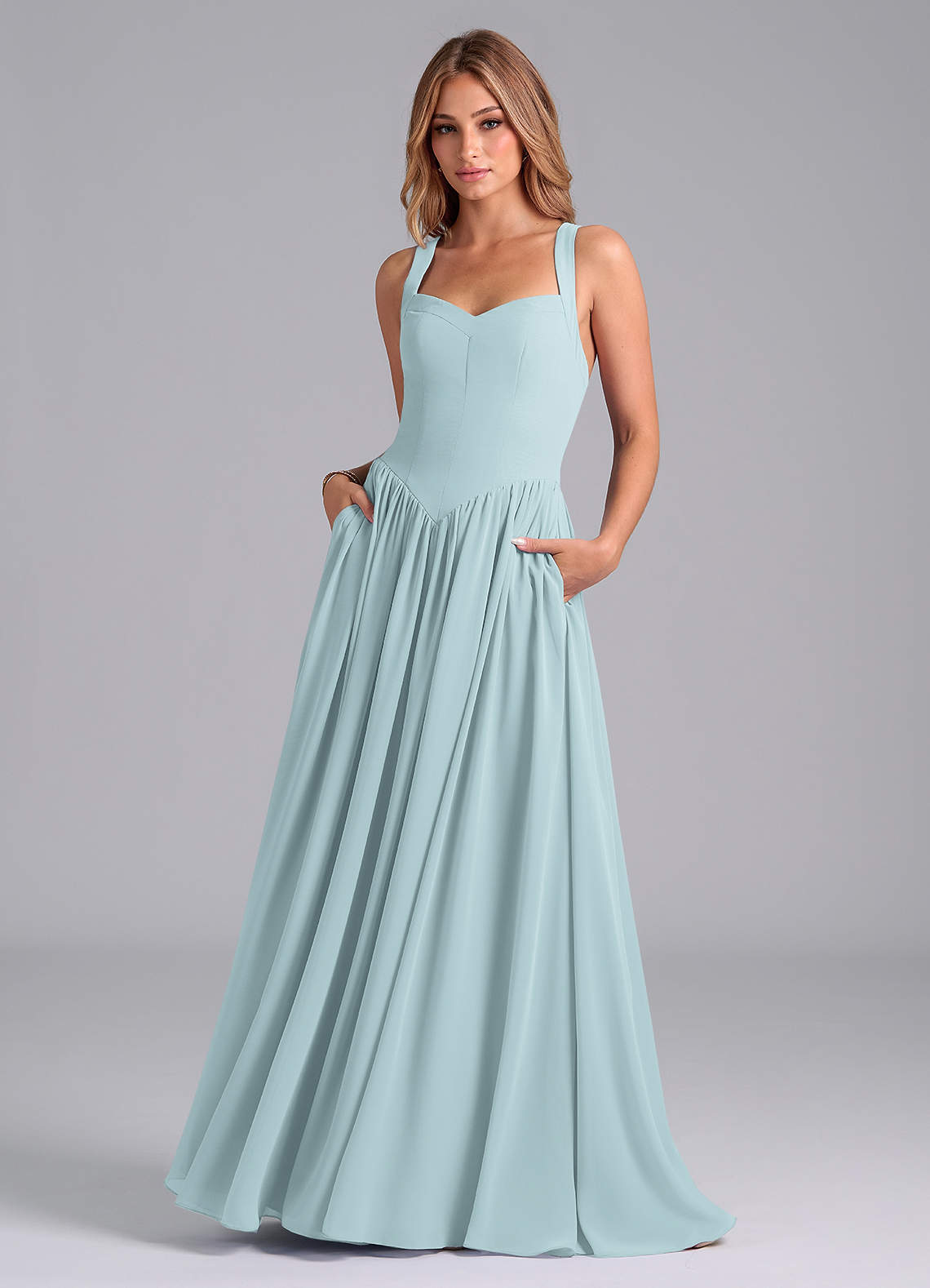 Azazie Francis Bridesmaid Dresses Mist A-Line Corset Chiffon Dress image1