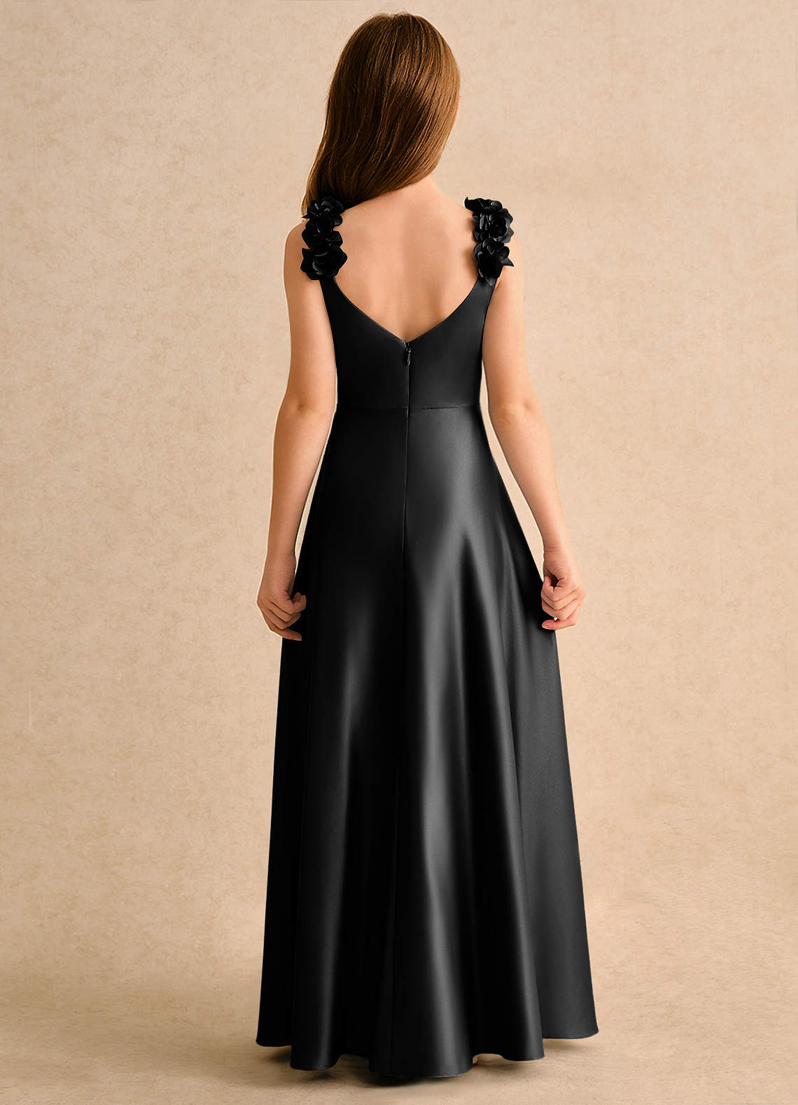black formal girls dress Black Flower Girl Dress with Gold Bowknot main image 1