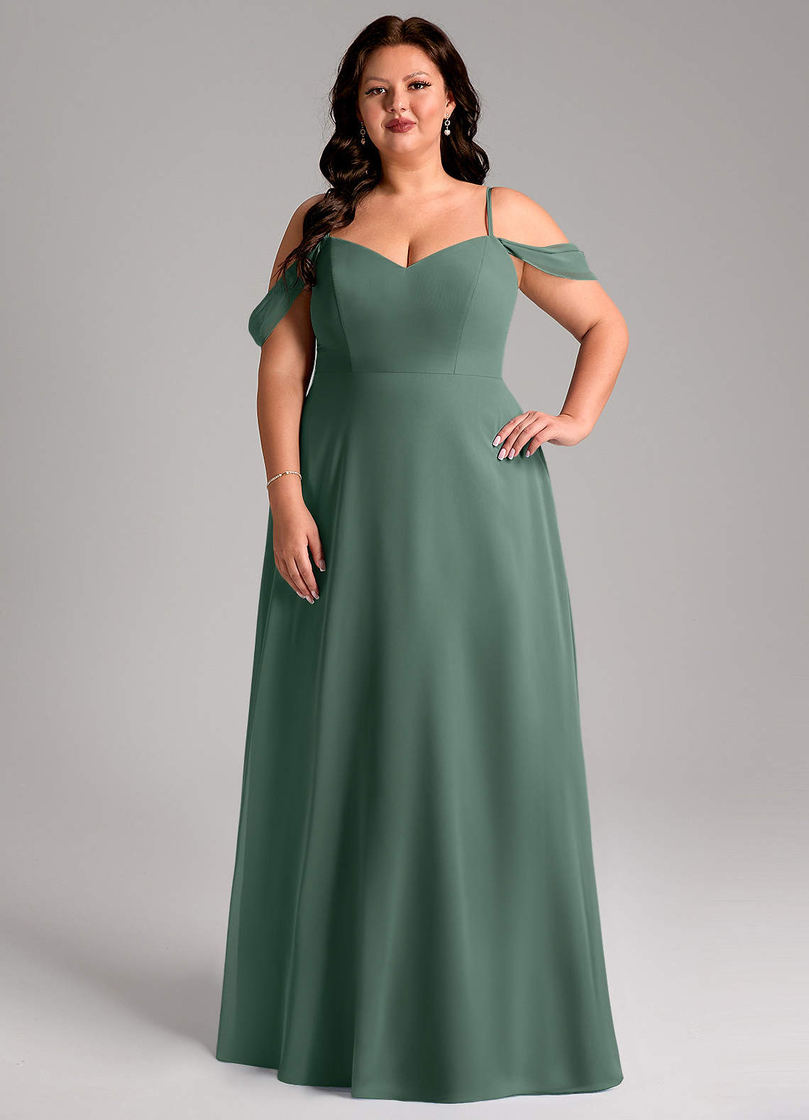 Azazie Marley Bridesmaid Dresses Sea Moss A-Line Off the Shoulder Chiffon Convertible Dress image1
