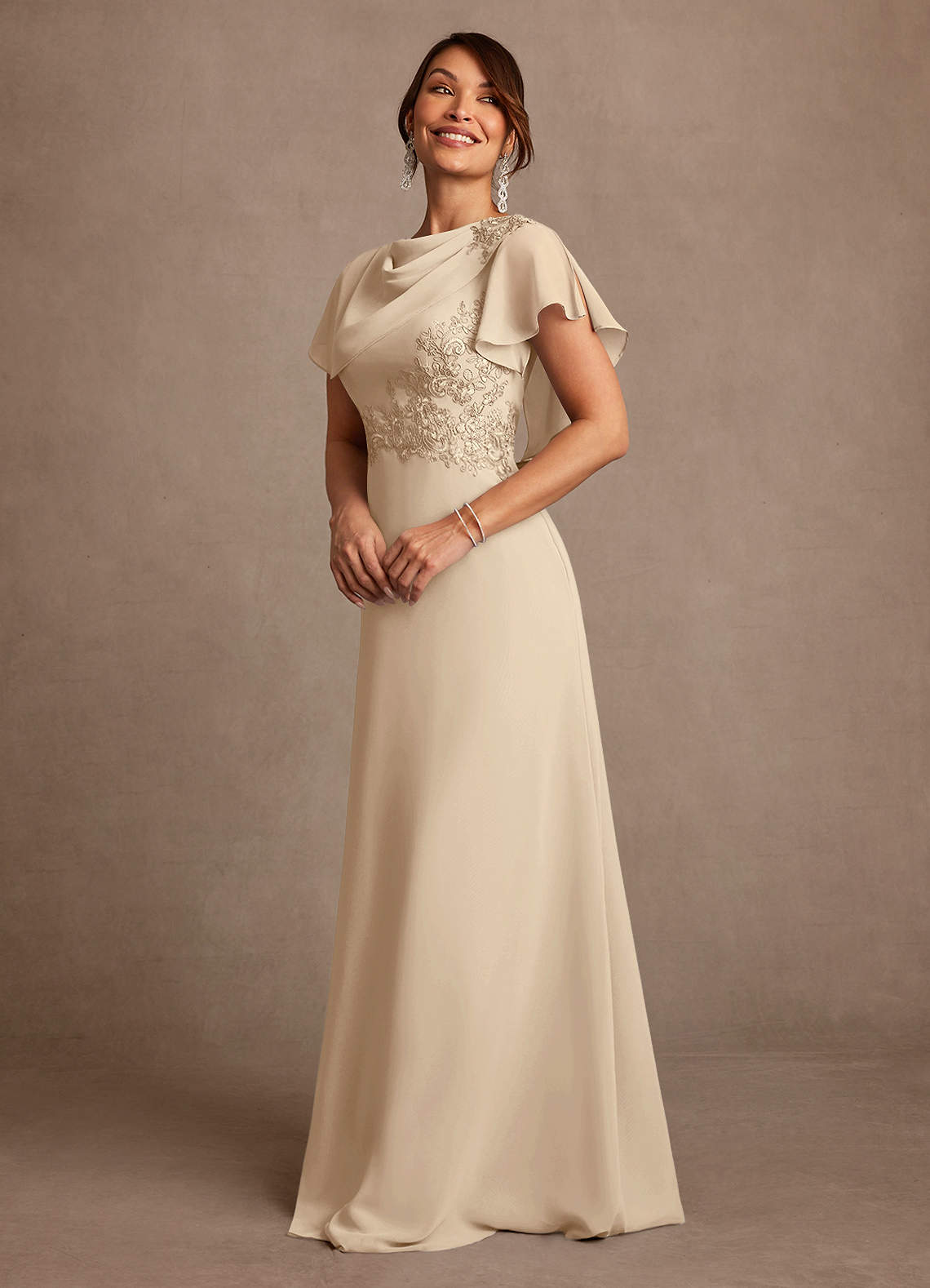 Azazie Frieda Mother of the Bride Dresses Champagne A-Line Applique Chiffon Dress image1