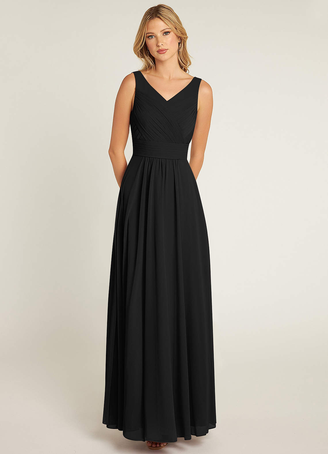 Azazie Pierrette Bridesmaid Dresses Black A-Line Pleated Chiffon Dress image1