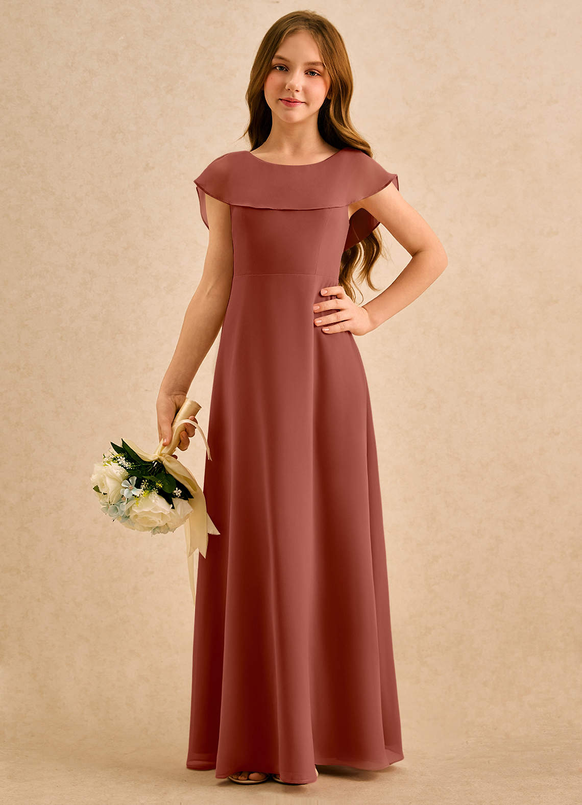 Azazie Kittie Girls Formal Flower Girl Klänningar Klä A-Line i Chiffong image4
