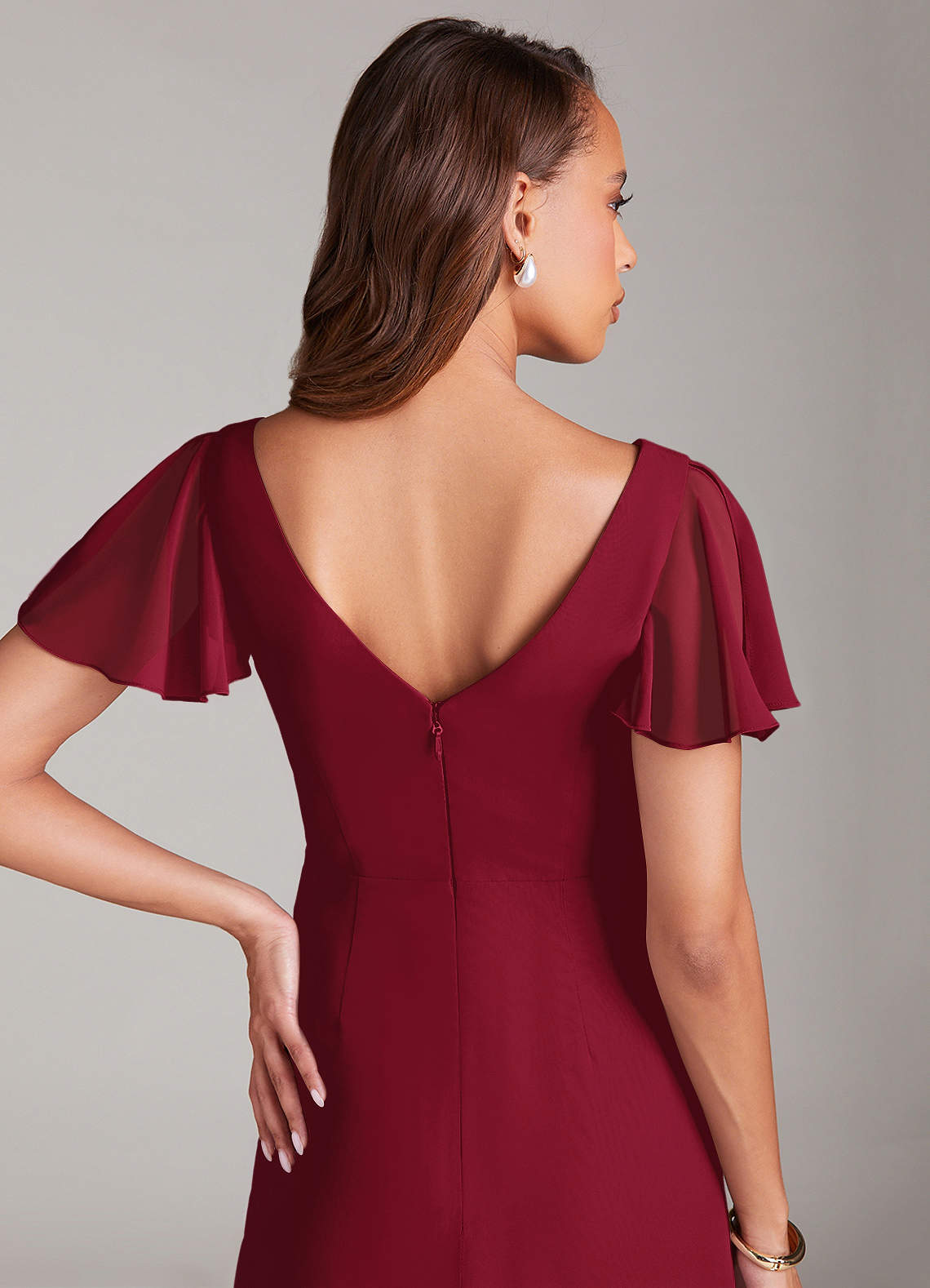 Azazie Soren Bridesmaid Dresses Burgundy A-Line Ruched Chiffon Dress image6