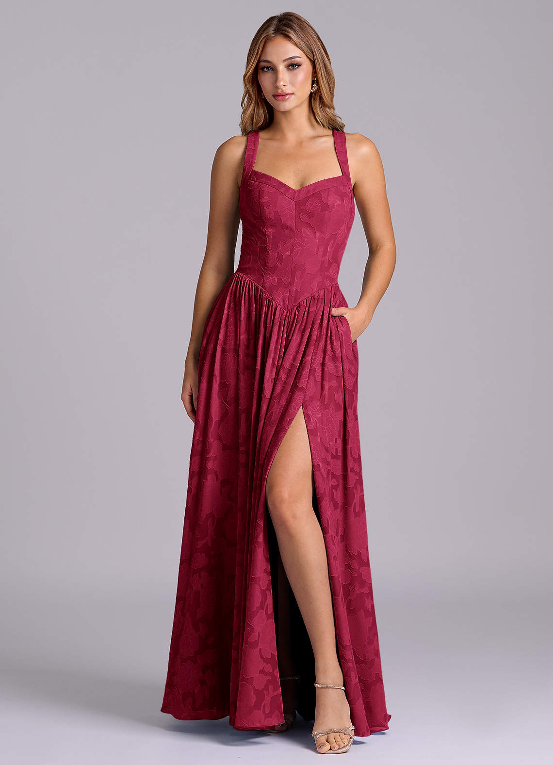 floral burgundy bridesmaid dress Maxi Long Chiffon Floral Embroidery Wholesale Evening Dresses With Sho main image 0