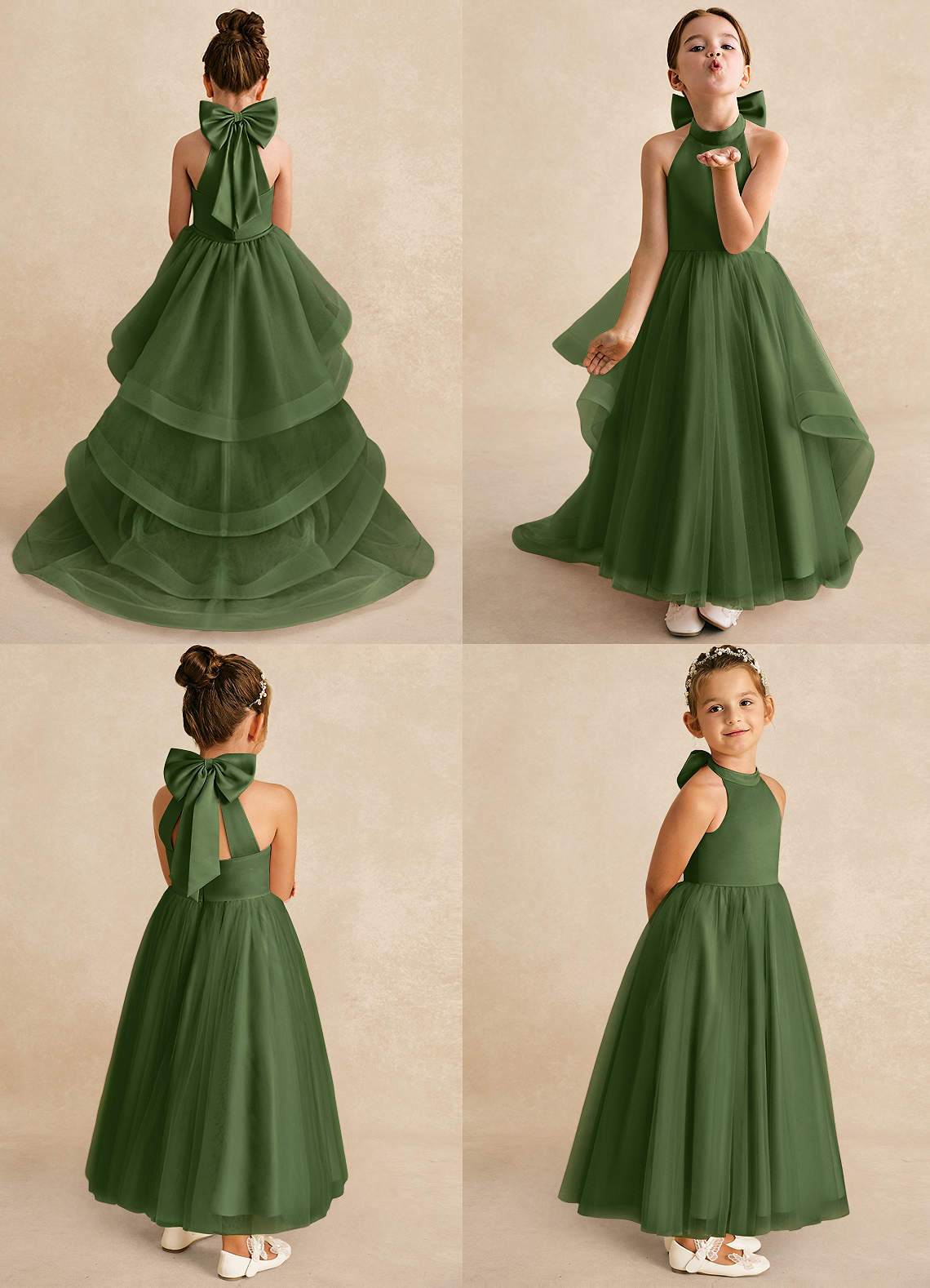 Azazie Bev Flower Girl Dresses Olive A-Line Convertible Tulle Dress image1