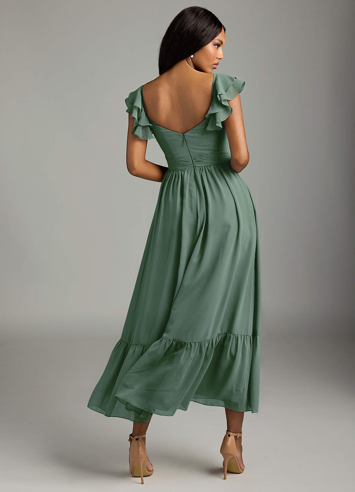 Azazie Anaya Bridesmaid Dresses Eucalyptus A-Line Pleated Chiffon Dress image4