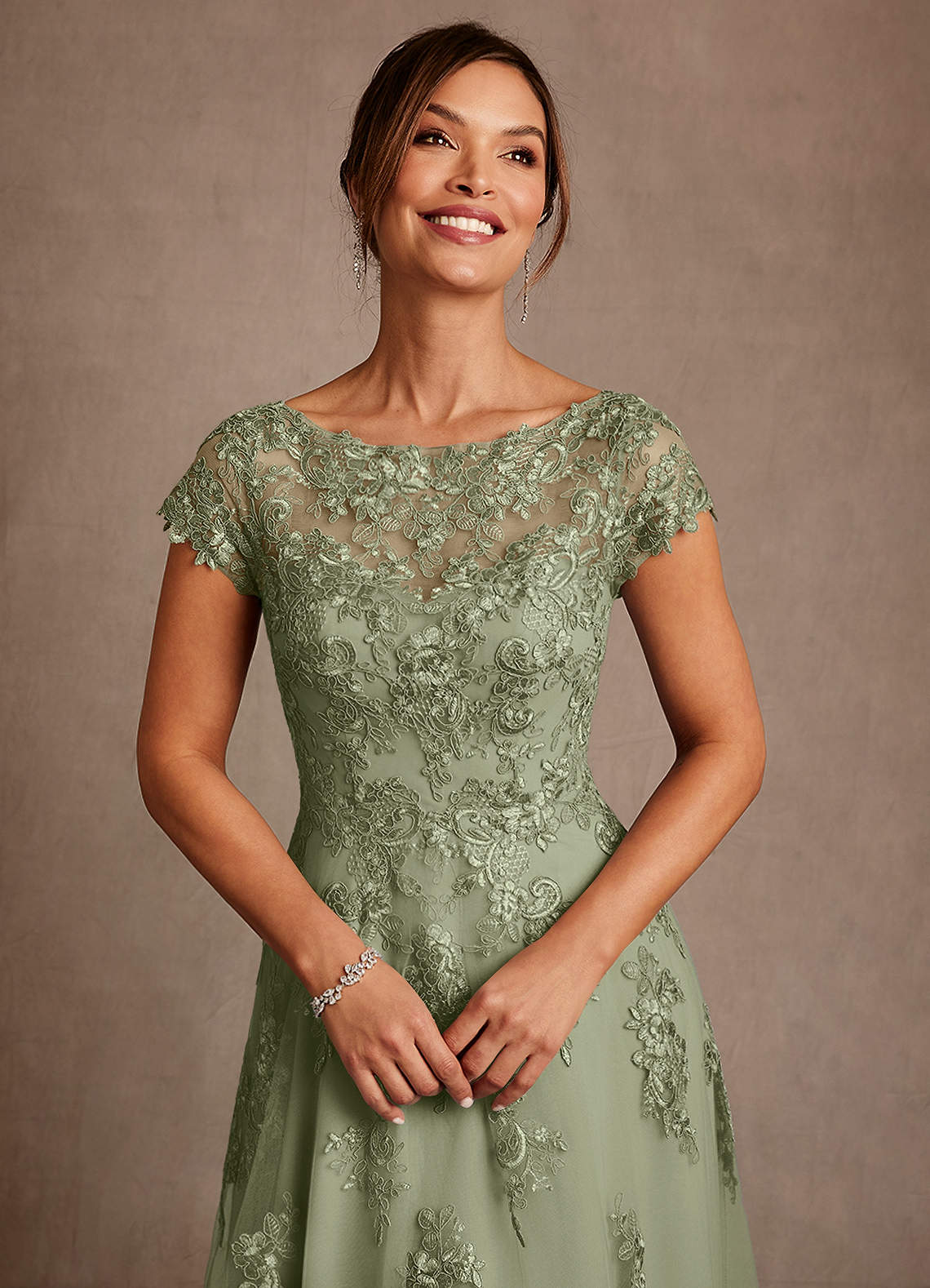 Azazie Jolanda Mother of the Bride Dresses Pistachio A-Line Lace Dress image4