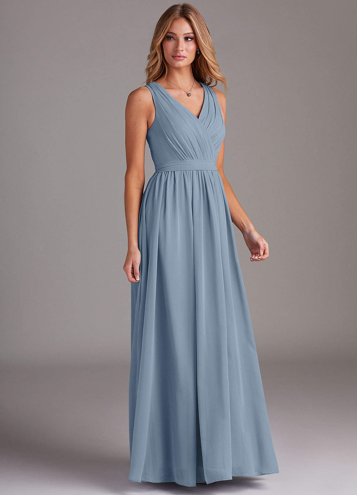 Azazie Kingsley Bridesmaid Dresses Dusty Blue A-Line Lace Chiffon Dress image4