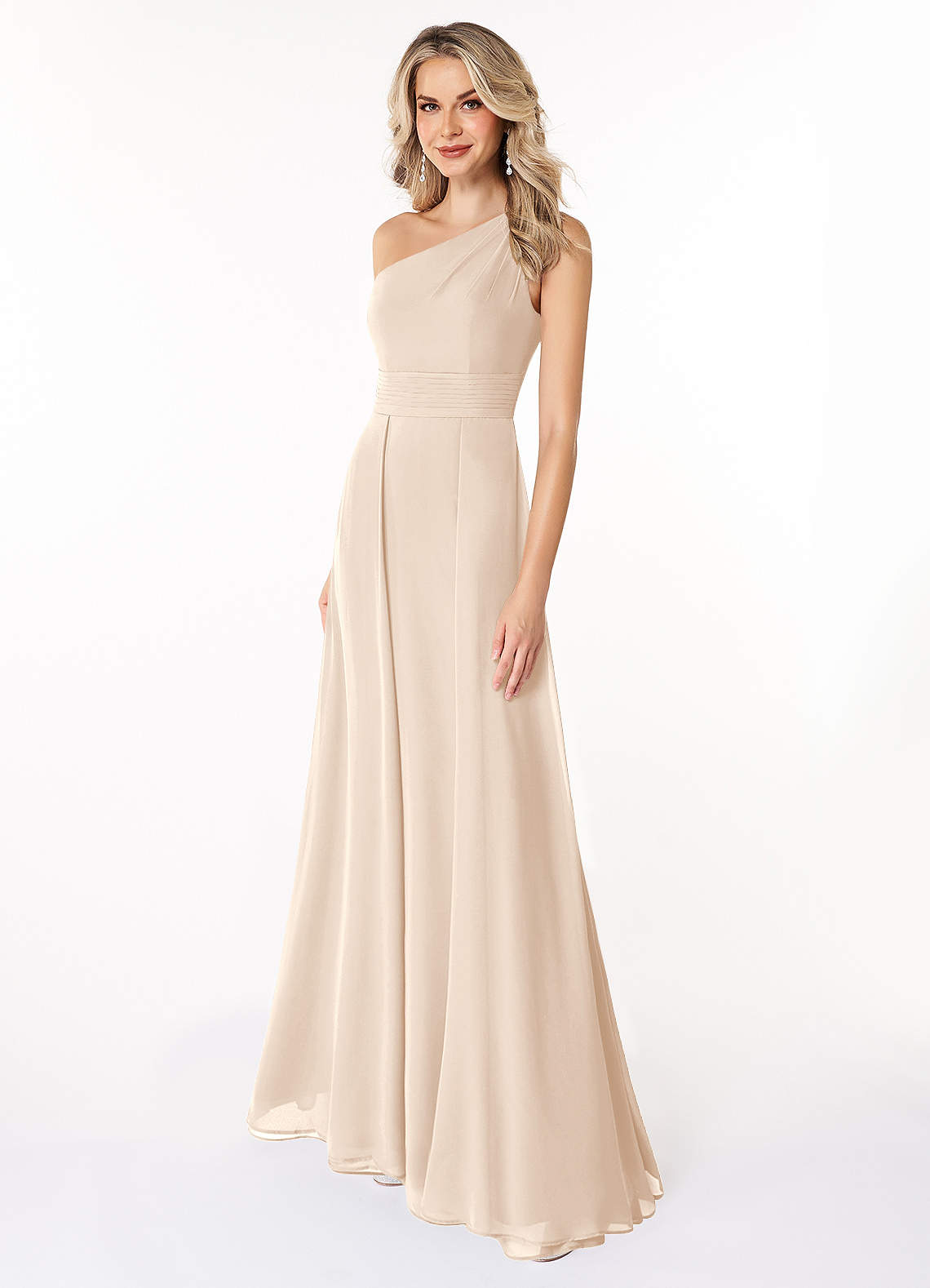 Azazie Dallas Bridesmaid Dresses White Alabaster A-Line One Shoulder Chiffon Dress image1