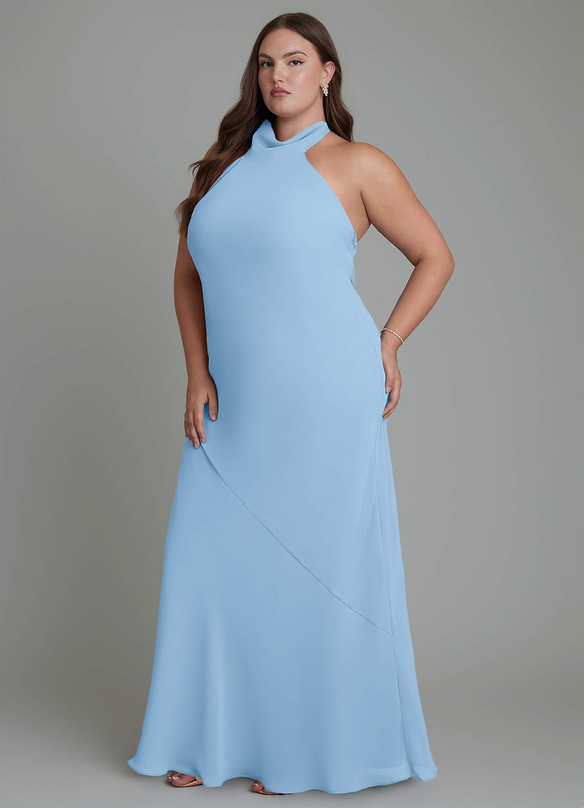 Azazie Velli Bridesmaid Dresses Powder Blue Mermaid High Neck Chiffon Dress image11