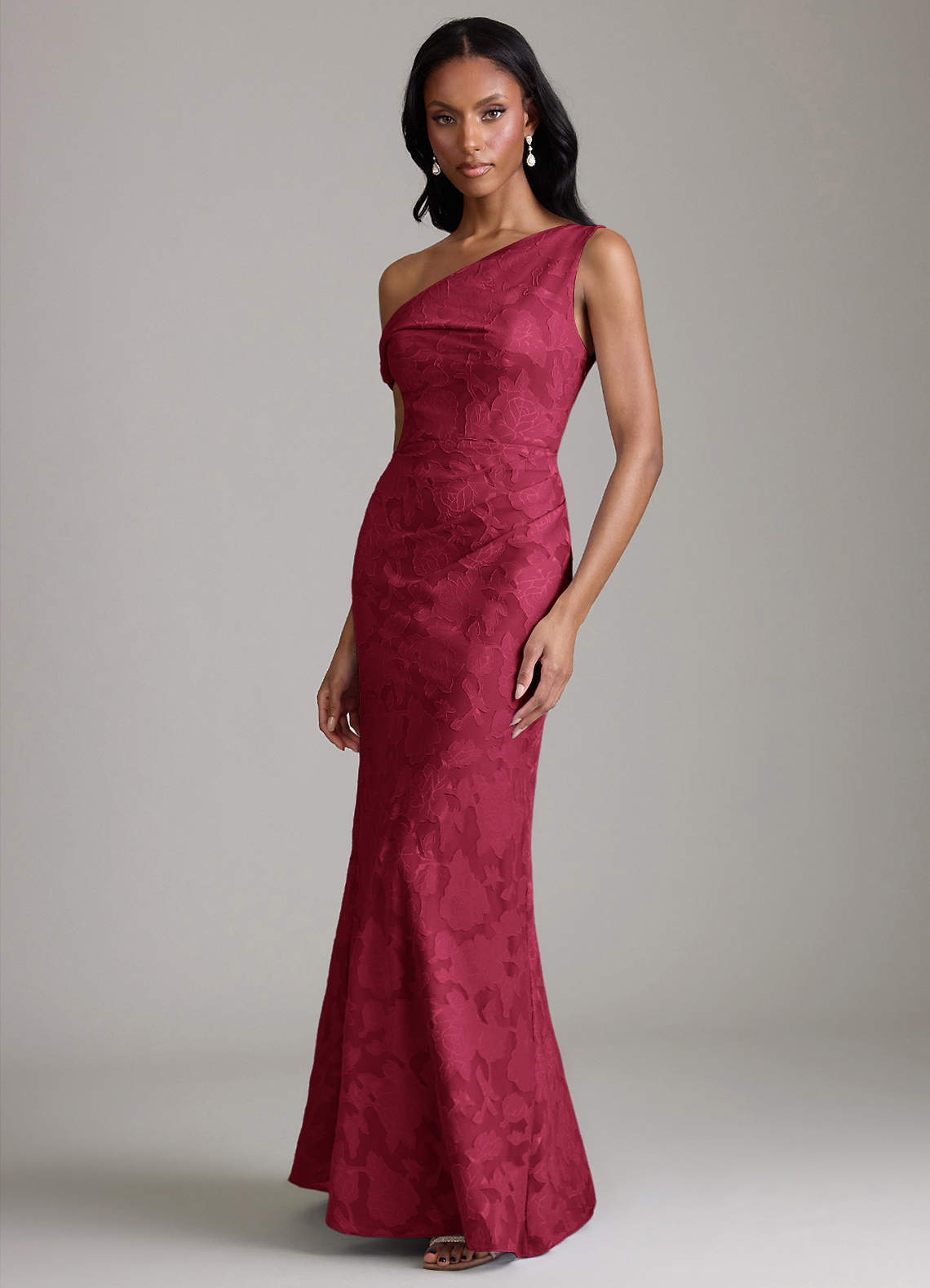 Azazie Emerson Vestidos de damas de honor Vestido de Borgoña de Devorado Floral de Corte Sirena con Vestidos sin tirantes image4