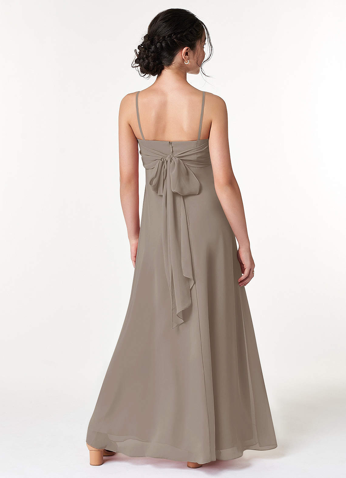 Azazie Cosette A-Line Bow Chiffon Floor-Length Junior Bridesmaid Dress image1