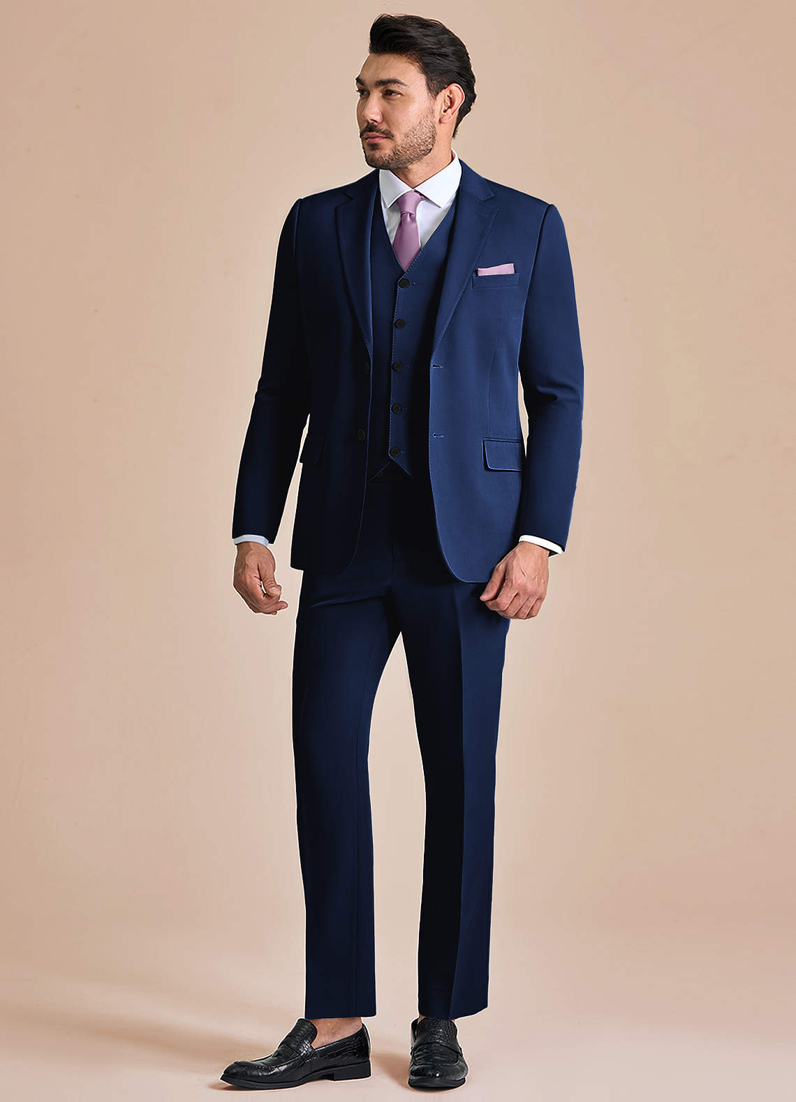 front James Blue Structured Stretch 3-piece suit