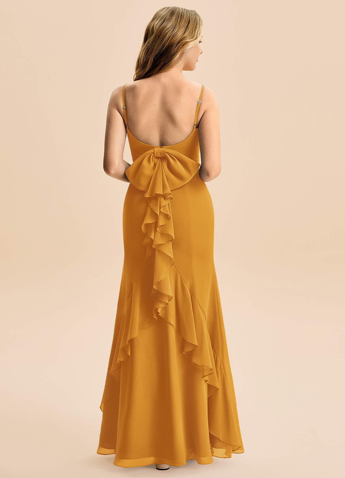 Azazie Lioren Junior Robe Sirène en Mousseline de soie Arc Caramel écossais image2