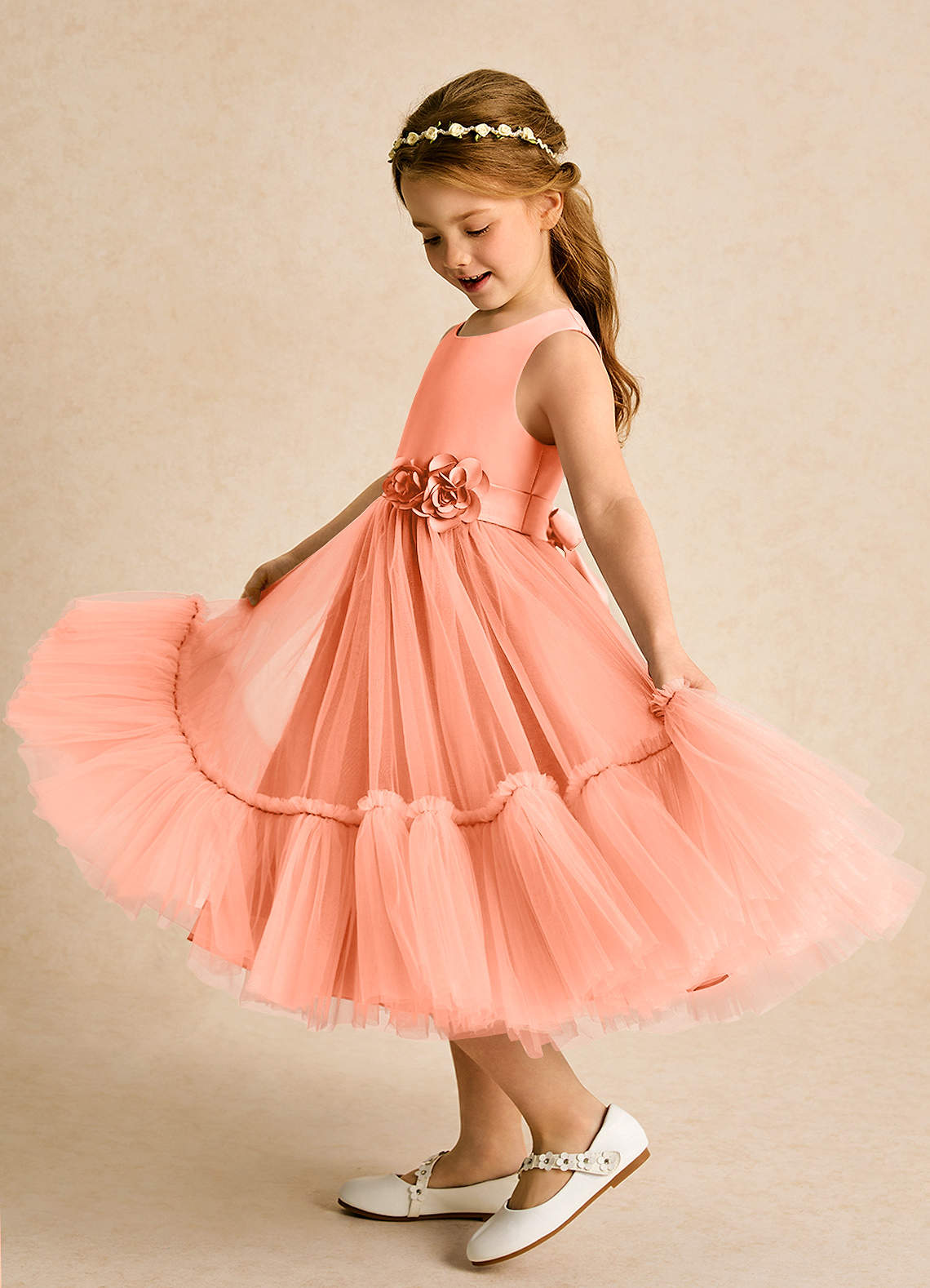 Azazie Miracle Flower Girl Dresses Sunset A-Line Bow Matte Satin Dress image1