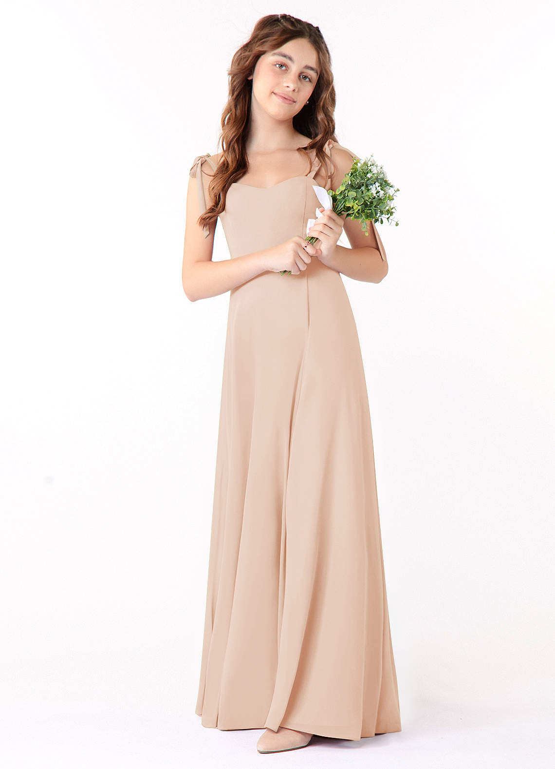 Azazie Rosey Junior Abito A-Line in Chiffon Scollo a Cuore Rosa Inglese image1