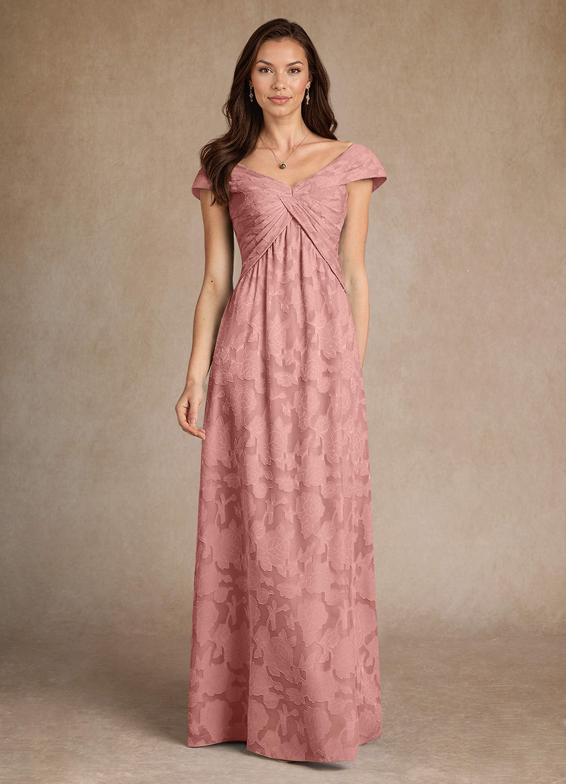 Azazie Myrtle Mother of the Bride Dresses Rosette A-Line Pleated Floral Burnout Dress image1