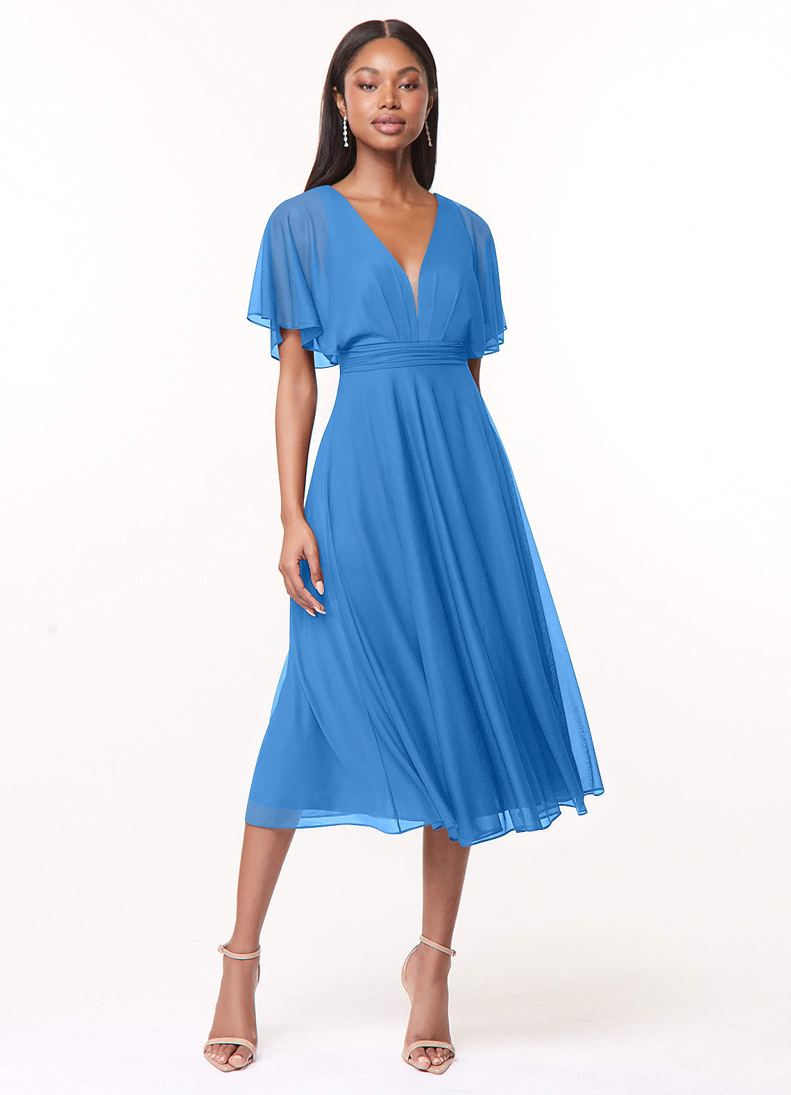 Azazie Tinsley Bridesmaid Dresses Blue Jay A-Line Pleated Mesh Dress image1
