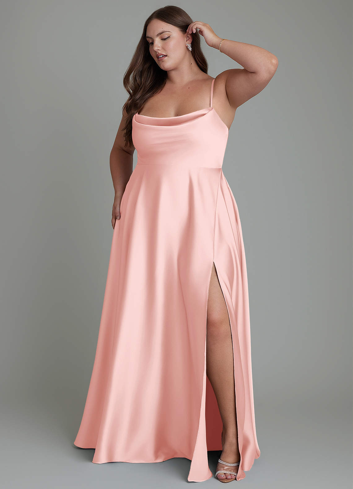 Azazie Elle Powder Pink Stretch Satin Bridesmaid Dresses