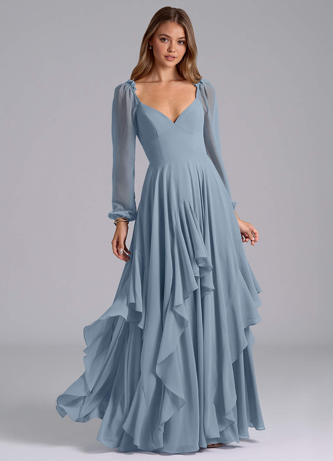 powder blue long sleeve dress Scalloped-Lace Long-Sleeve Mini Dress in Powder Blue - XS