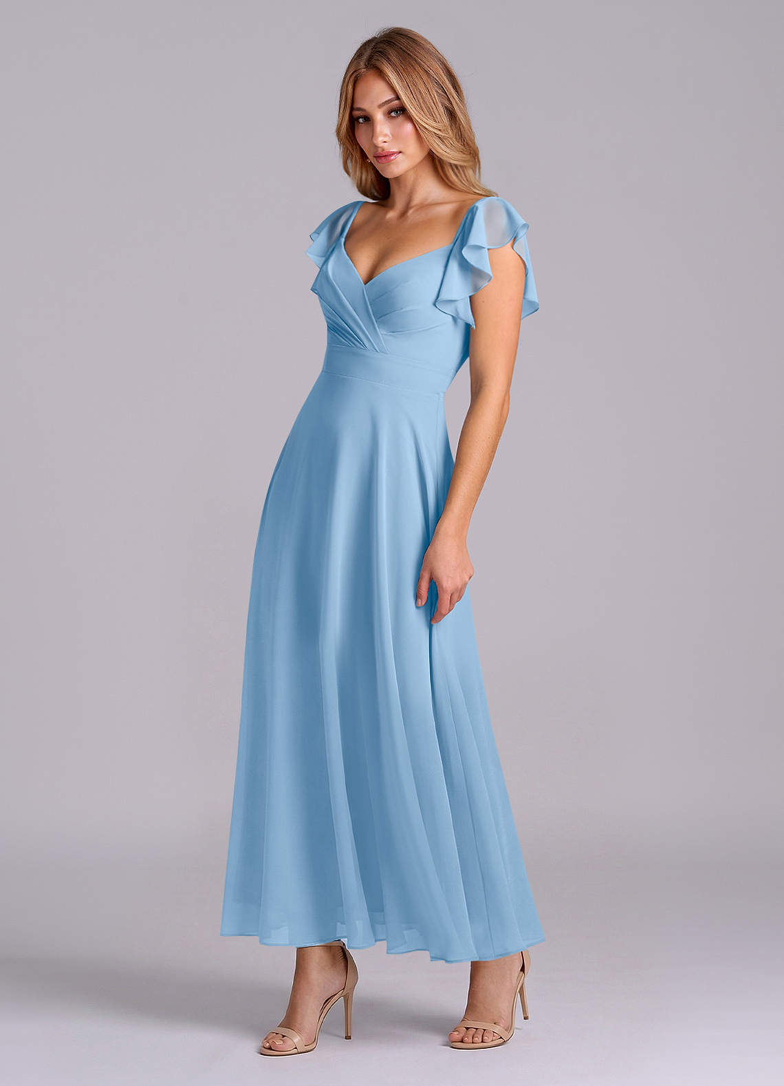 Azazie Leilani Morsiusneito Mekot A-linja Rypytetty Sifonki Nilkan pituus Pukeutua image3