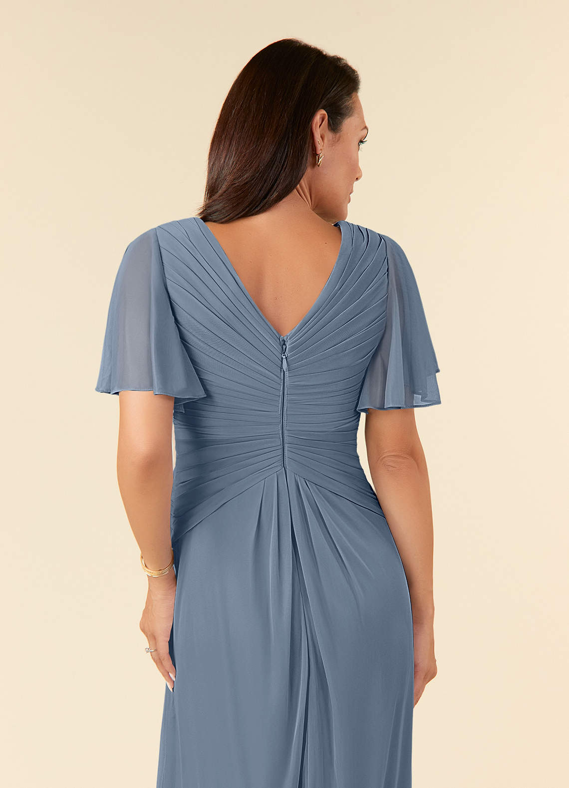 Azazie Emmeline Mother of the Bride Dresses Twilight A-Line V-Neck Pleated Mesh Dress image5