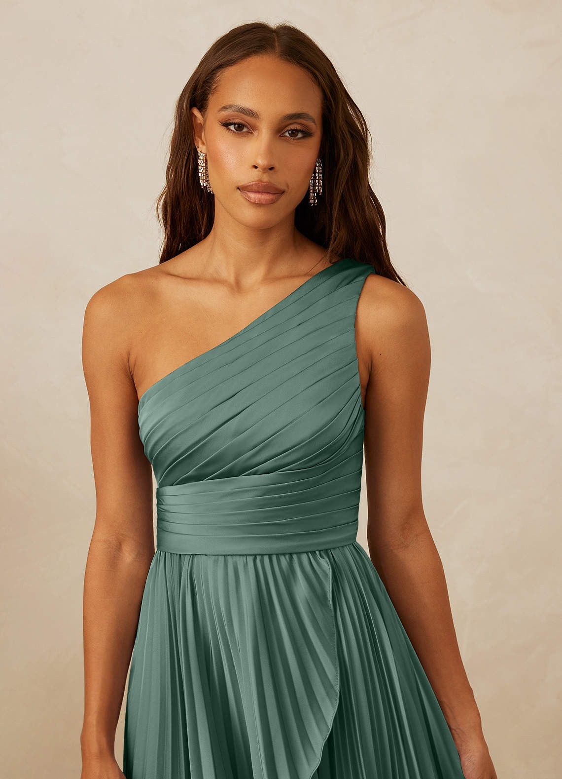 Christian Siriano Bridal for Azazie 1008 Bridesmaid Dresses Eucalyptus A-Line One Shoulder Stretch Satin Dress image7