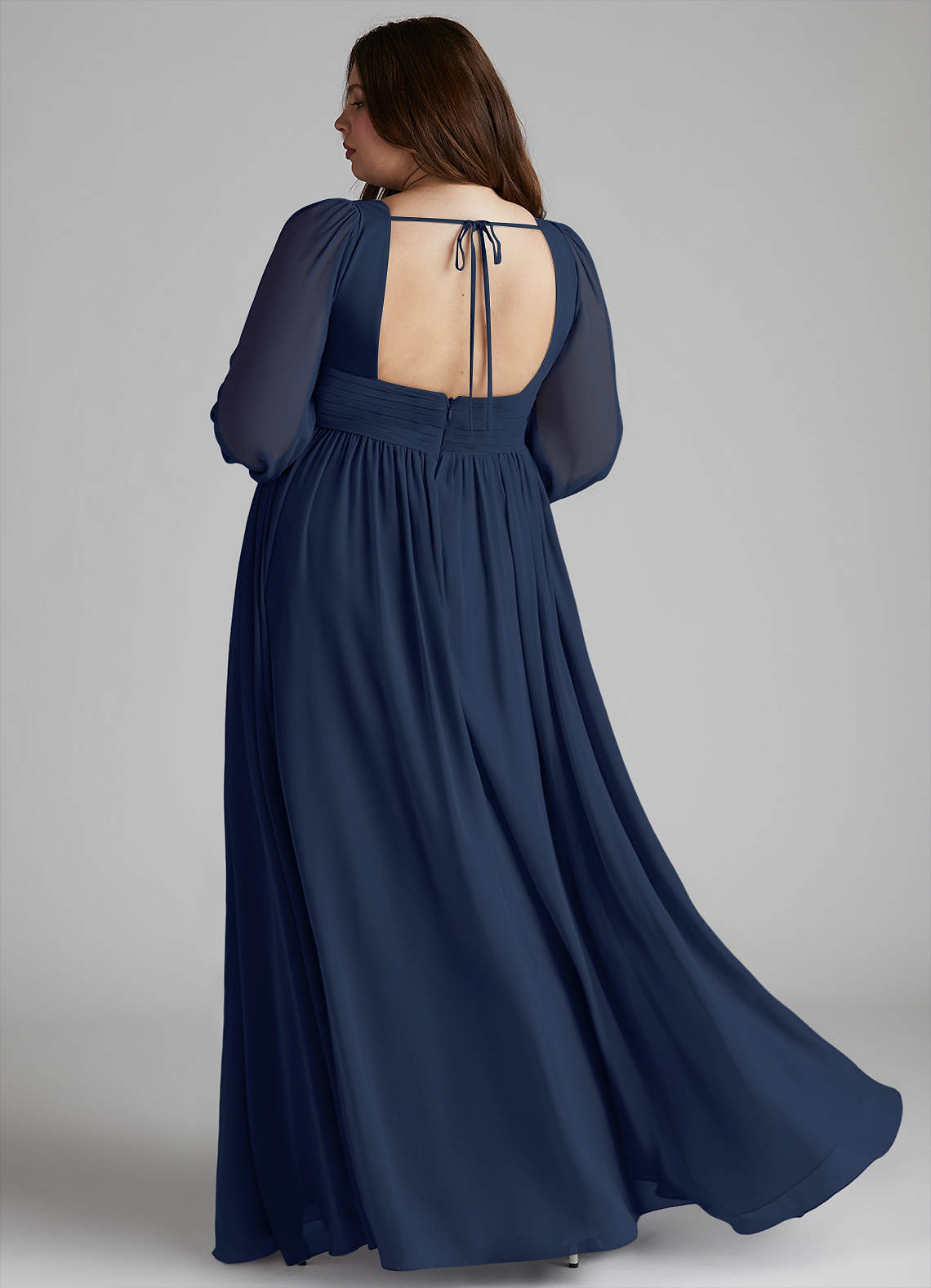 Azazie Norah Bridesmaid Dresses Dark Navy A-Line V-Neck Long Sleeve Chiffon Dress image6