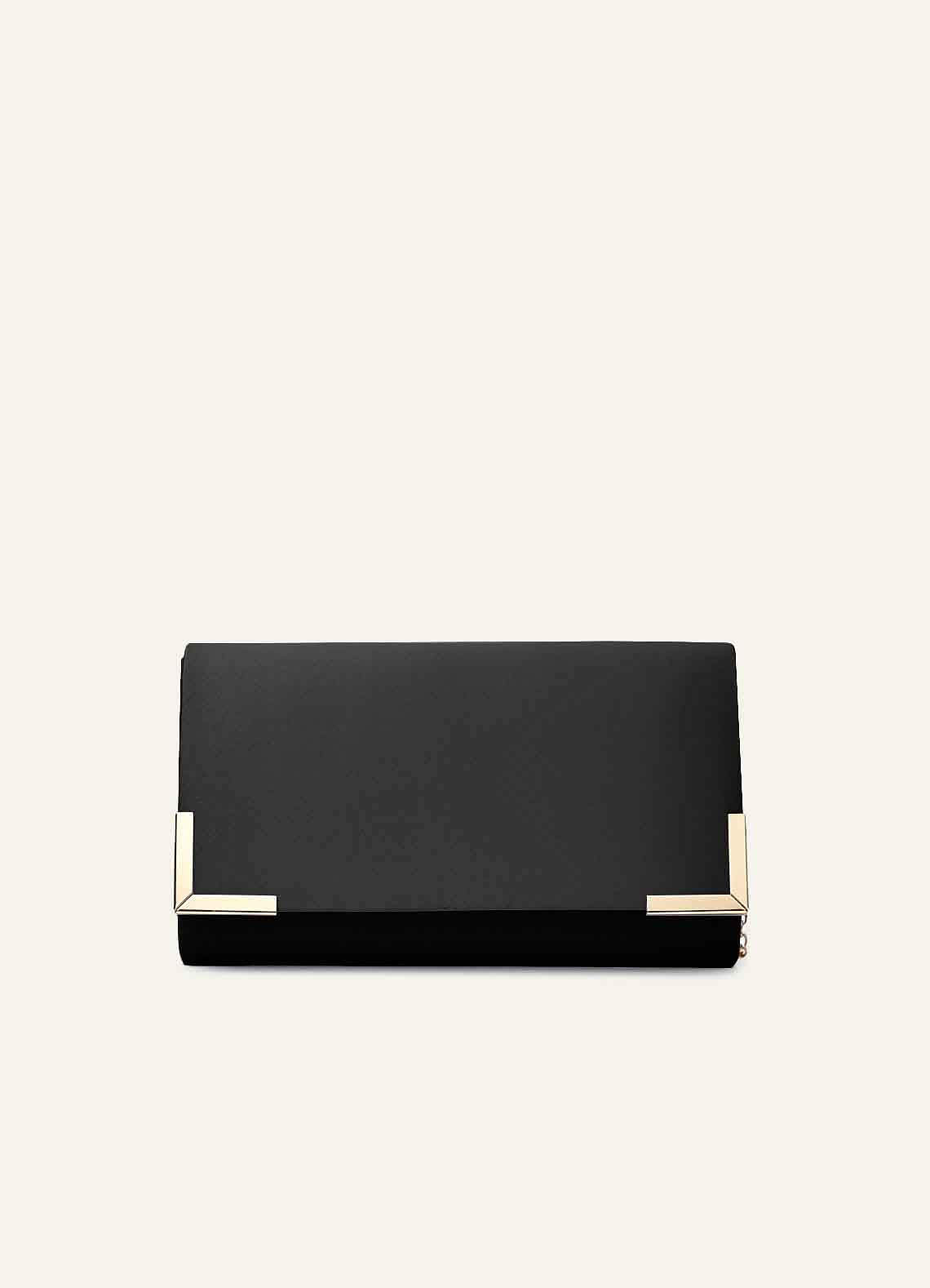 front Conjunto de sandálias de salto bloco de cetim fosco e bolsa clutch envelope combinando