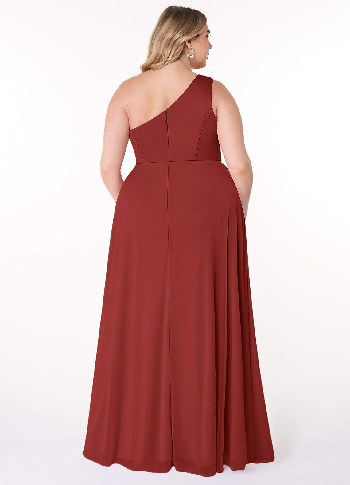 Azazie Brooke Vestidos de damas de honor Vestido de Óxido de Malla de Corte en A con Hombro unilateral image6