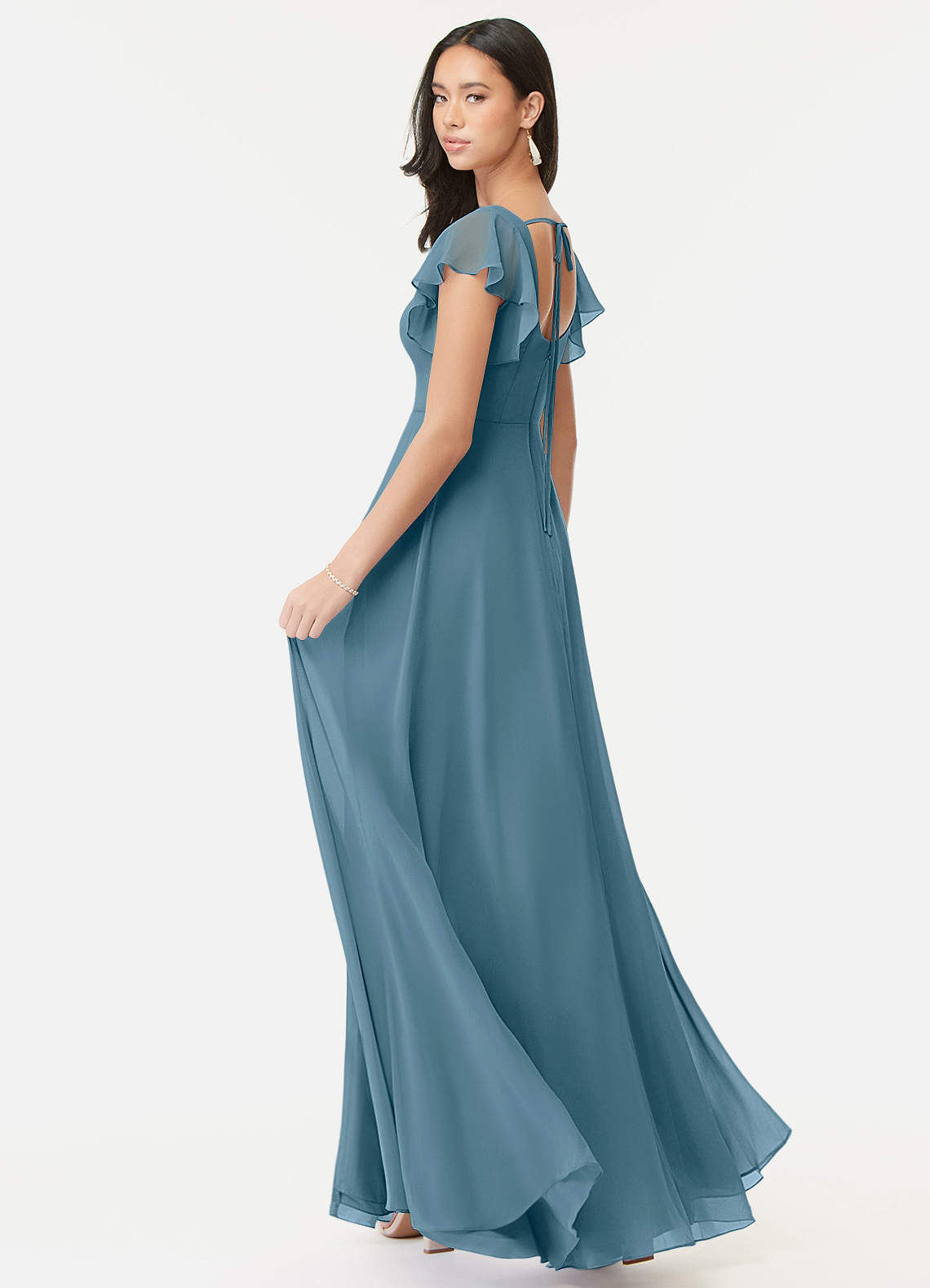 Azazie Bondi Bridesmaid Dresses Bermuda A-Line Ruffled Chiffon Dress image4