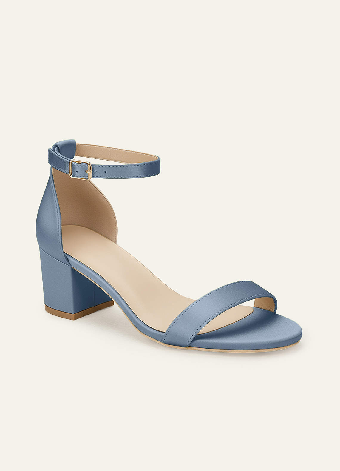 front Matching Color Matte Satin One Strap Buckle Block Heel Sandals