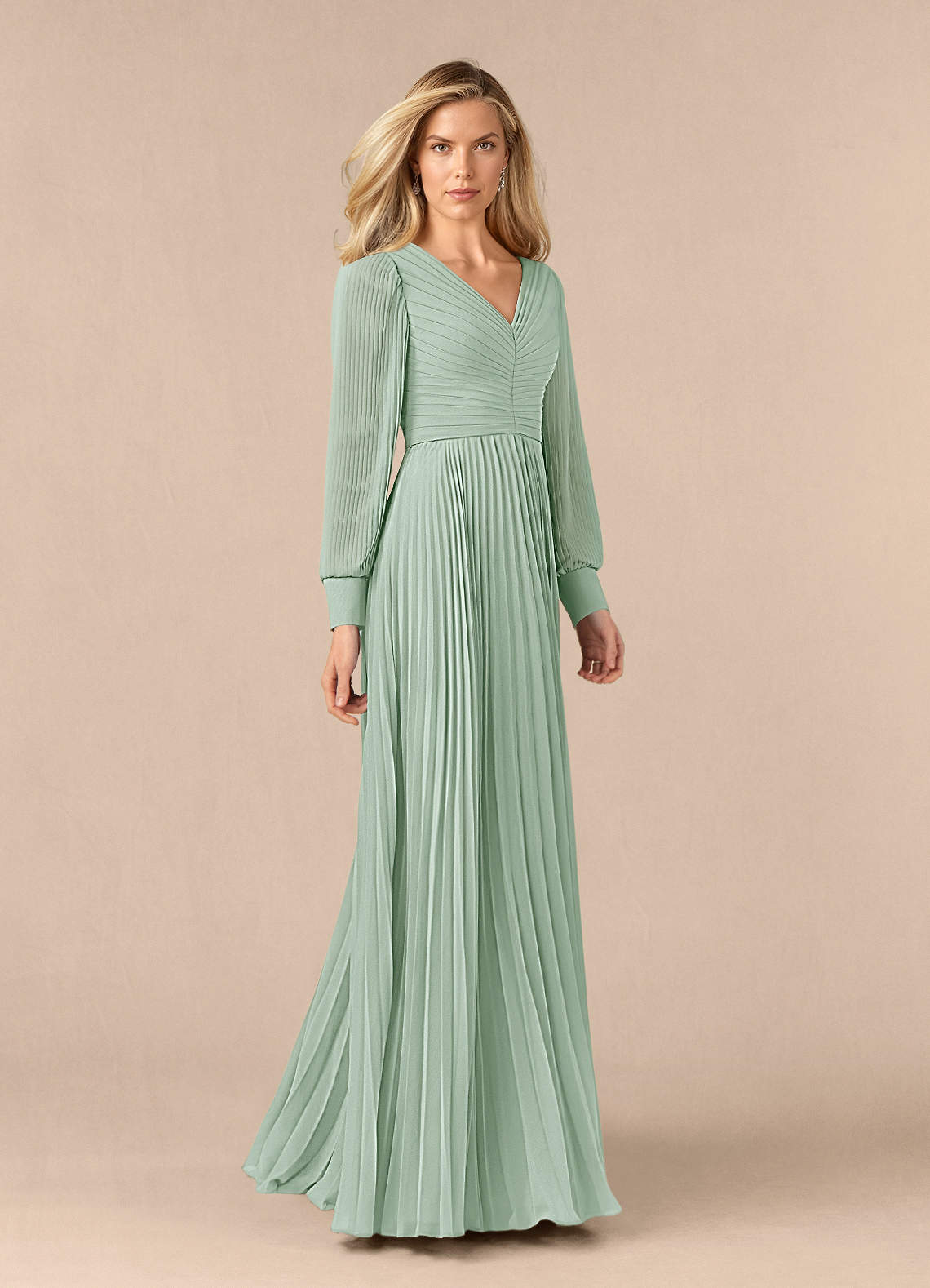 Azazie Zina Mother of the Bride Dresses Agave A-Line Pleated Chiffon Dress image1
