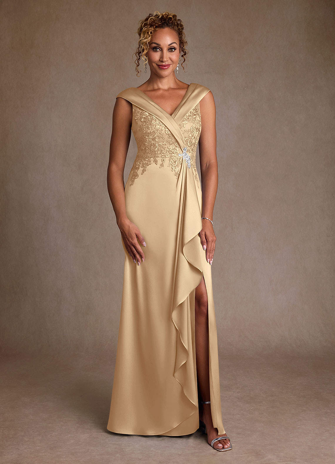 Azazie Santa Monica Champagne A-Line Lace Dress | Azazie