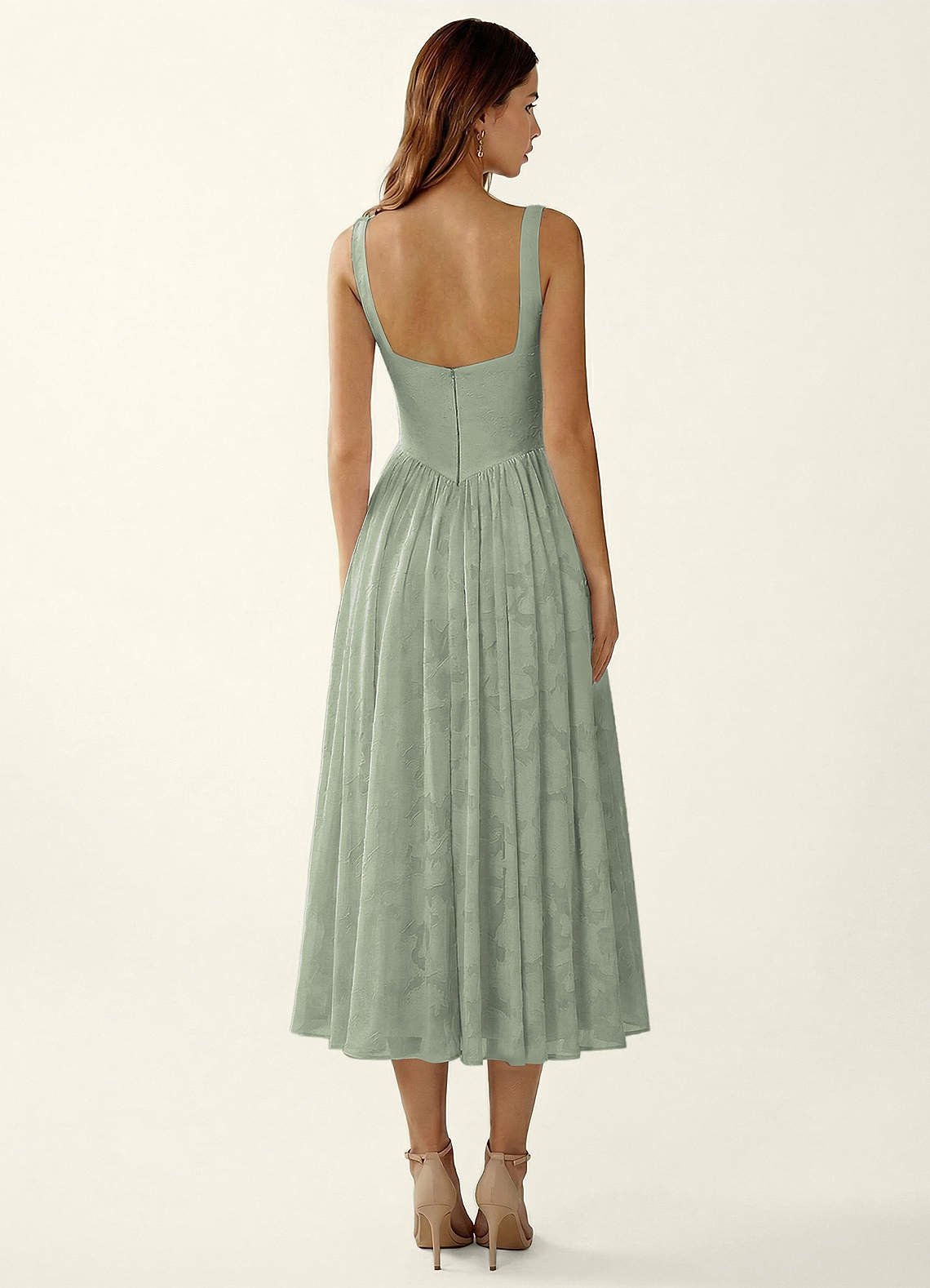 green jacquard midi dress Zeba Green Jacquard Flared Midi Dress