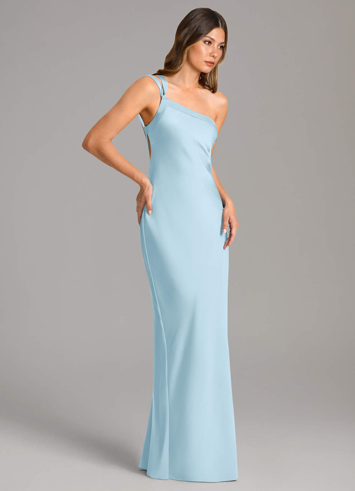 Azazie Monroe Brudtärnklänningar Klänning av Sjöjungfru i Stretch Satin One-shoulder Himmelsblå image4