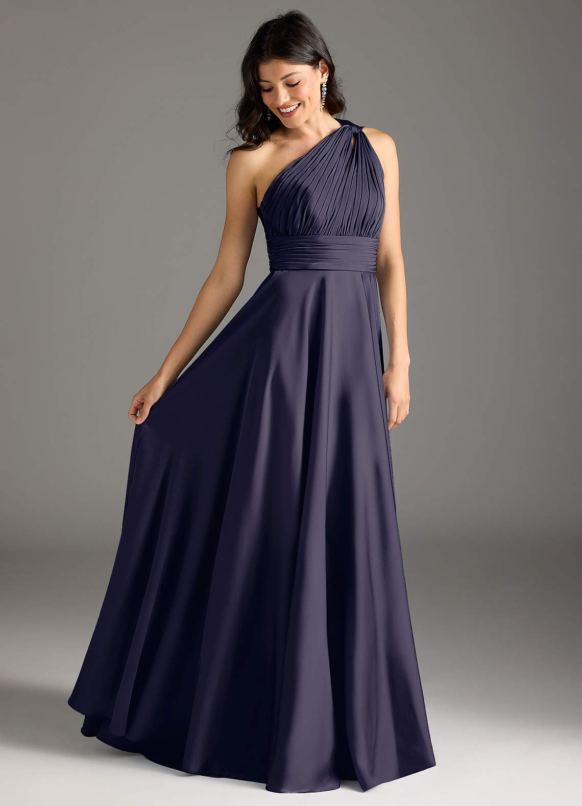 Azazie Charlize Bridesmaid Dresses Stormy A-Line One Shoulder Stretch Satin Dress image1