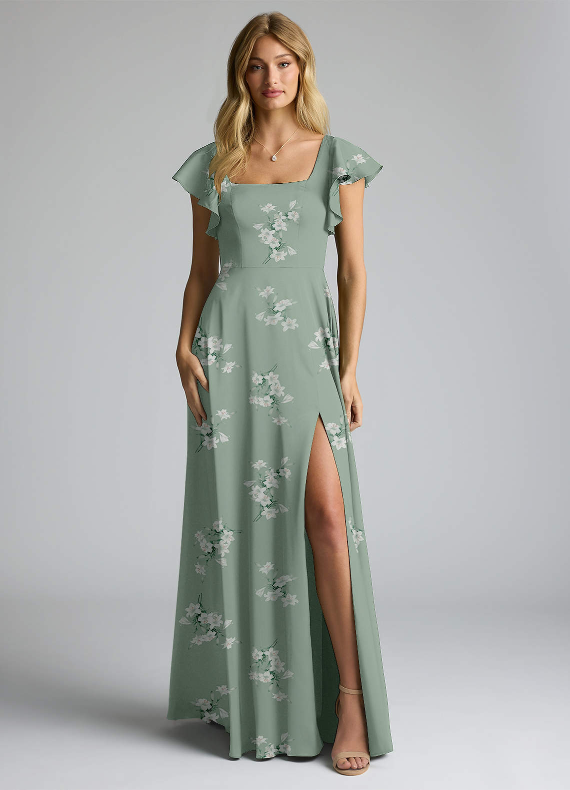 Azazie Bondi 신부 들러리 드레스 A라인 절하다 스트레치 새틴 바닥 길이 드레스 image4