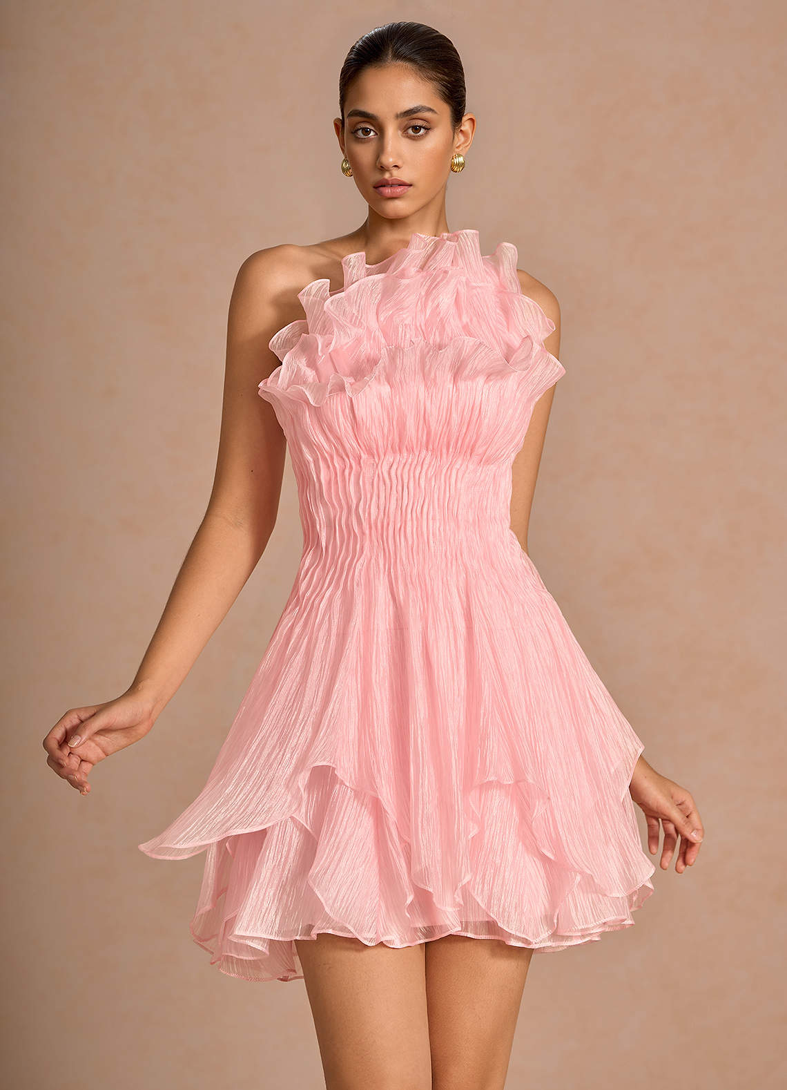 dusty pink mini dress Azazie Mini Dresses A-Line Semi-Formal Dresses Asymmetrical Ruffles Dusty Pink