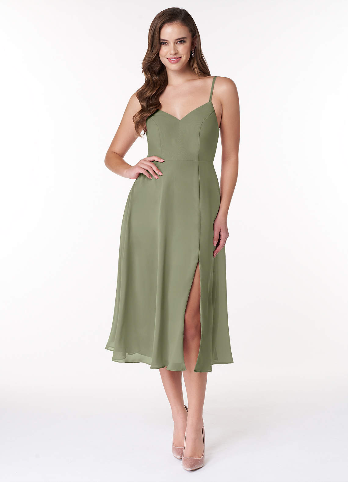 Azazie Clarissa At-home Try On Dresses Cabernet A-Line V-Neck Chiffon Dress image1