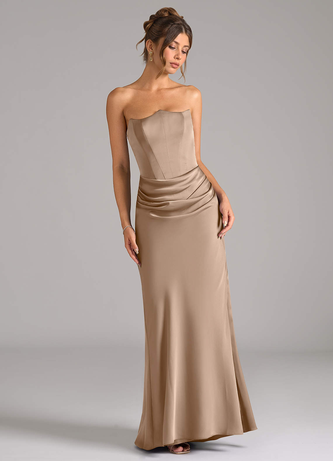 azazie sand bridesmaid dress Azazie Janine Sand Chiffon Bridesmaid Dresses