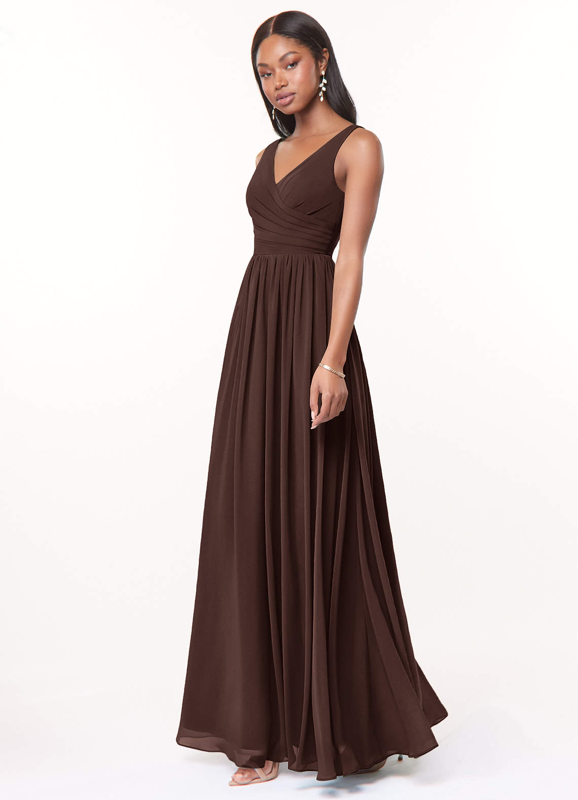 Azazie Keyla At-home Try On Dresses Agave A-Line V-Neck Pleated Chiffon Dress image1