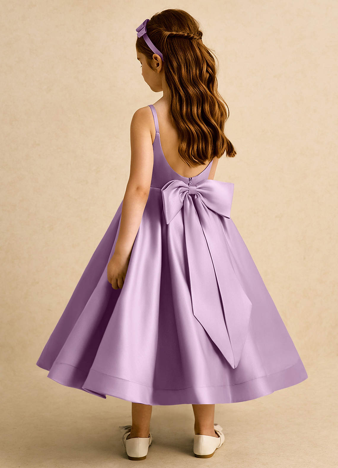Azazie Babs Flower Girl Dresses Wisteria Ball-Gown Pleated Matte Satin Dress image1