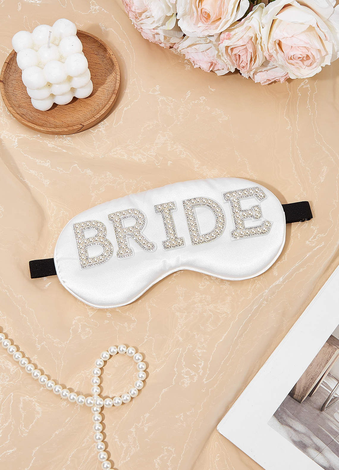 front Bride & Wifey Pearl Rhinestone Sleep Mask