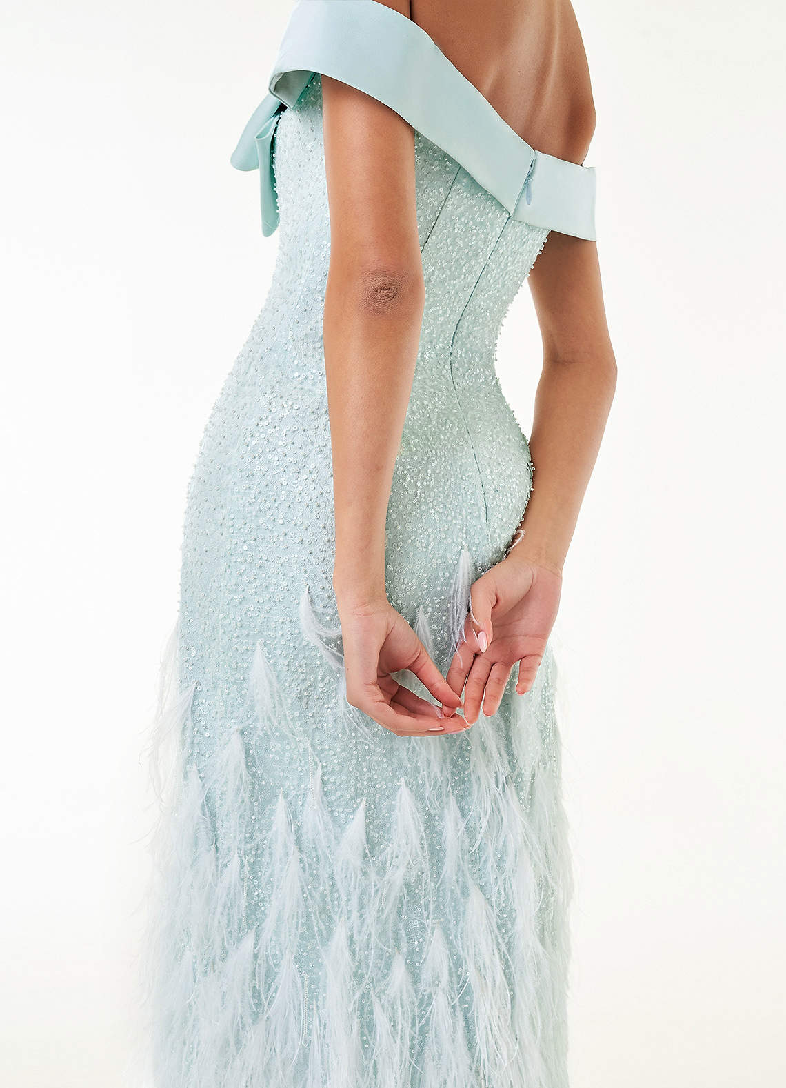Heidi Mint Blue Feather Gown Atelier Dresses Azazie