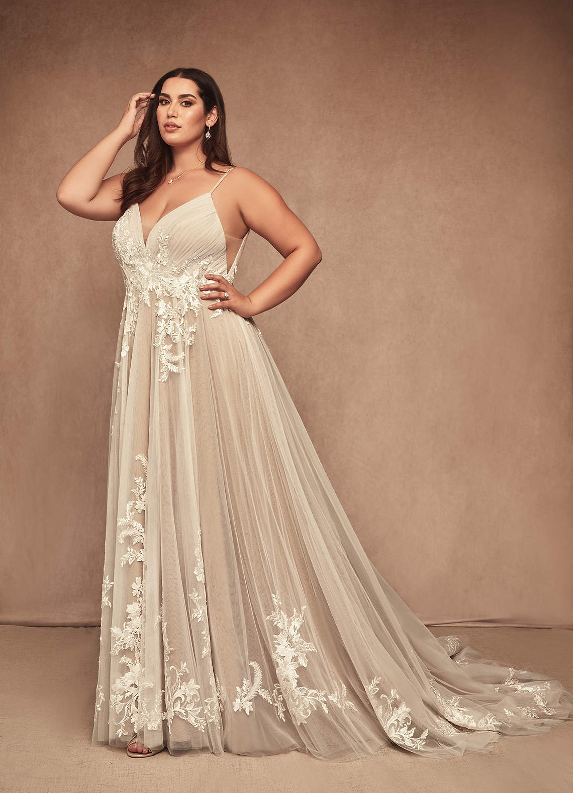 Azazie Rhodes Wedding Dresses Diamond White Champagne A-Line V-Neck Sequins Tulle Dress image10