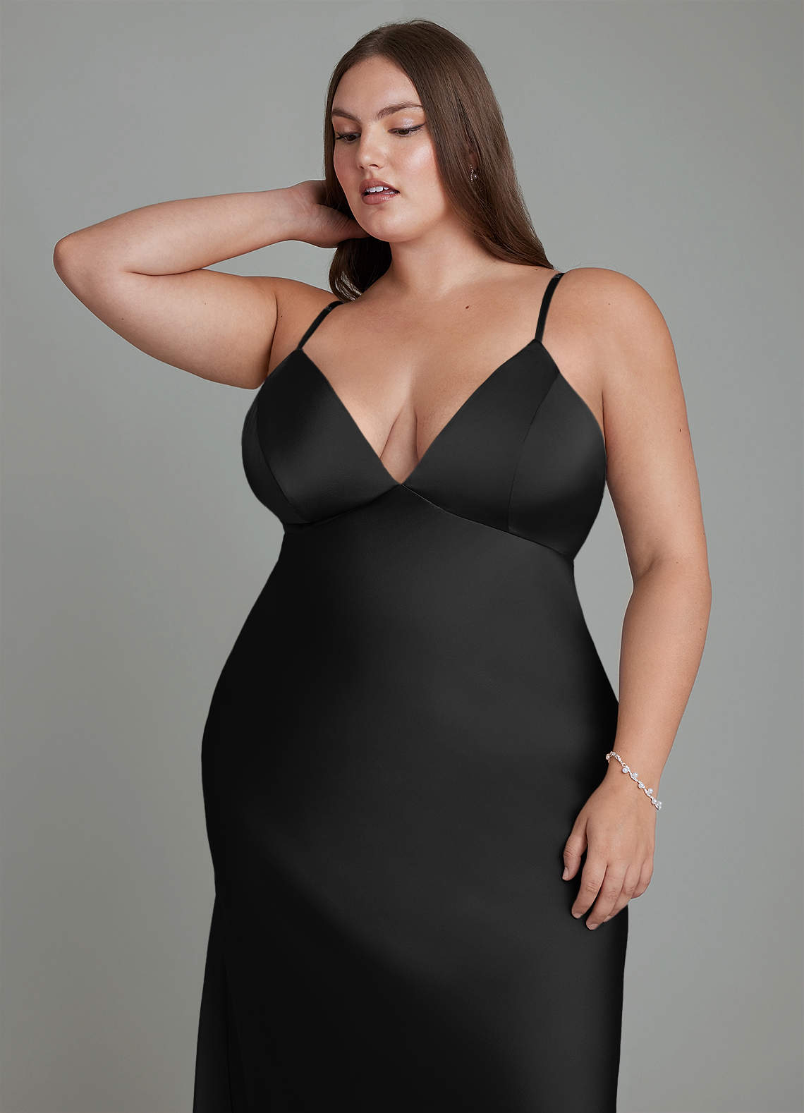 Azazie Stefania Bridesmaid Dresses Black A-Line Stretch Satin Dress image12