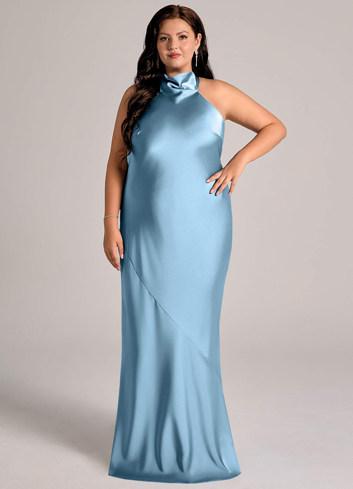 Azazie Velli Steel Blue Stretch Satin Bridesmaid Dresses